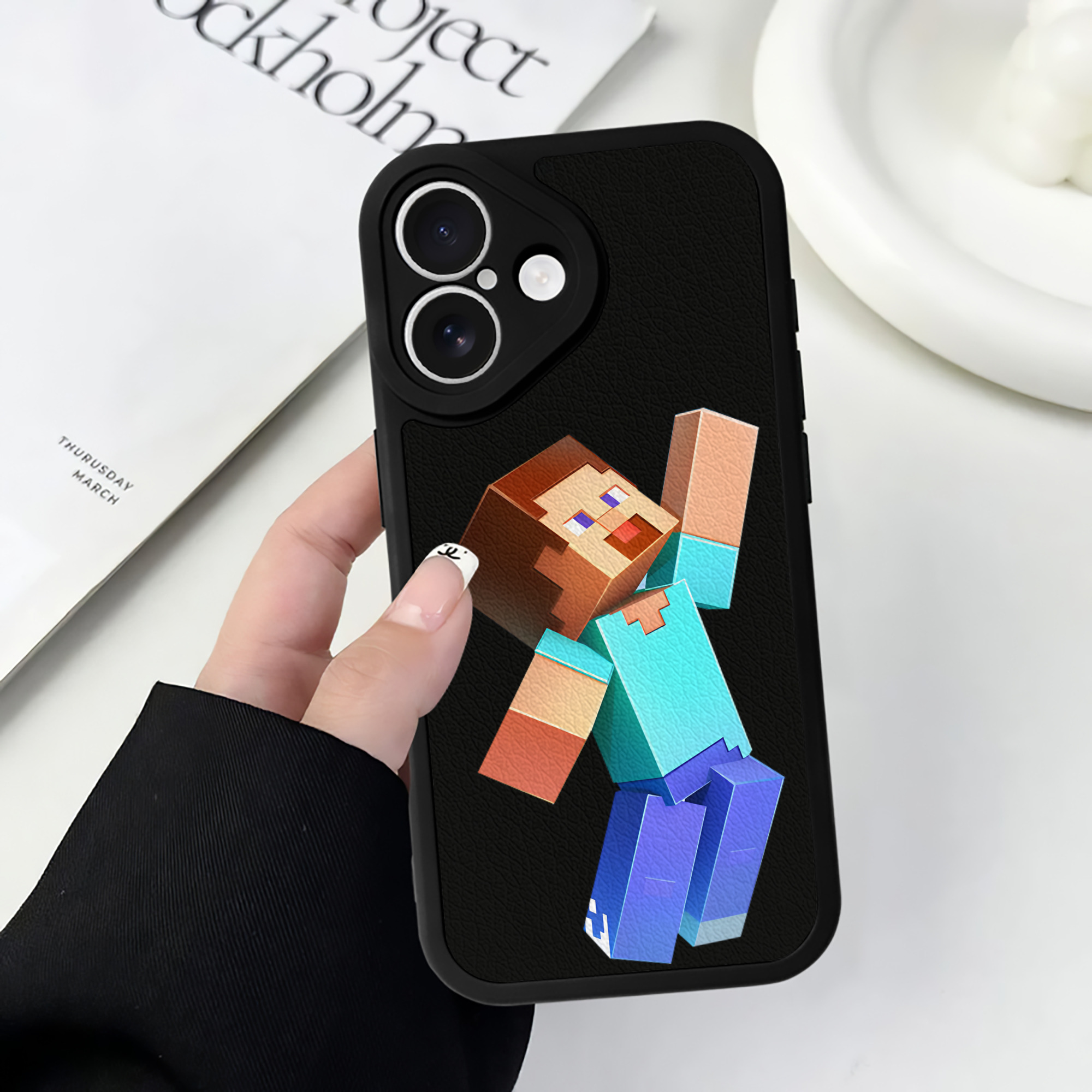 （画像用） マインクラフト ブロックの世界 Minecraft MC Block world 【iPhone 16シリーズ対応】シリコンスマホケース（レザー調） 材質：シリコン